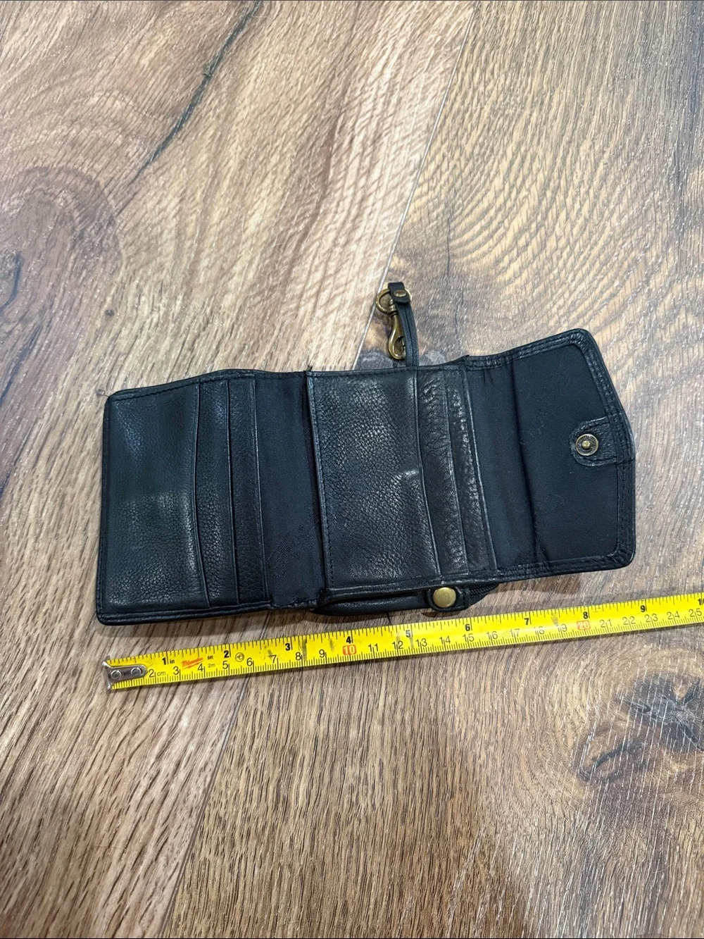 Vintage Fossil Black Leather Men's Bifold Wallet with Brass Key Clip